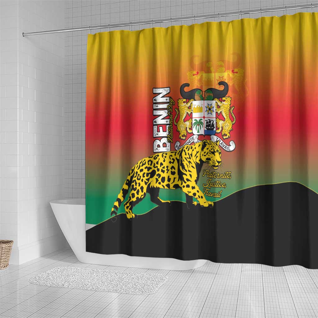 Benin National Day Shower Curtain Leopard With Coat Of Arms - African Pride