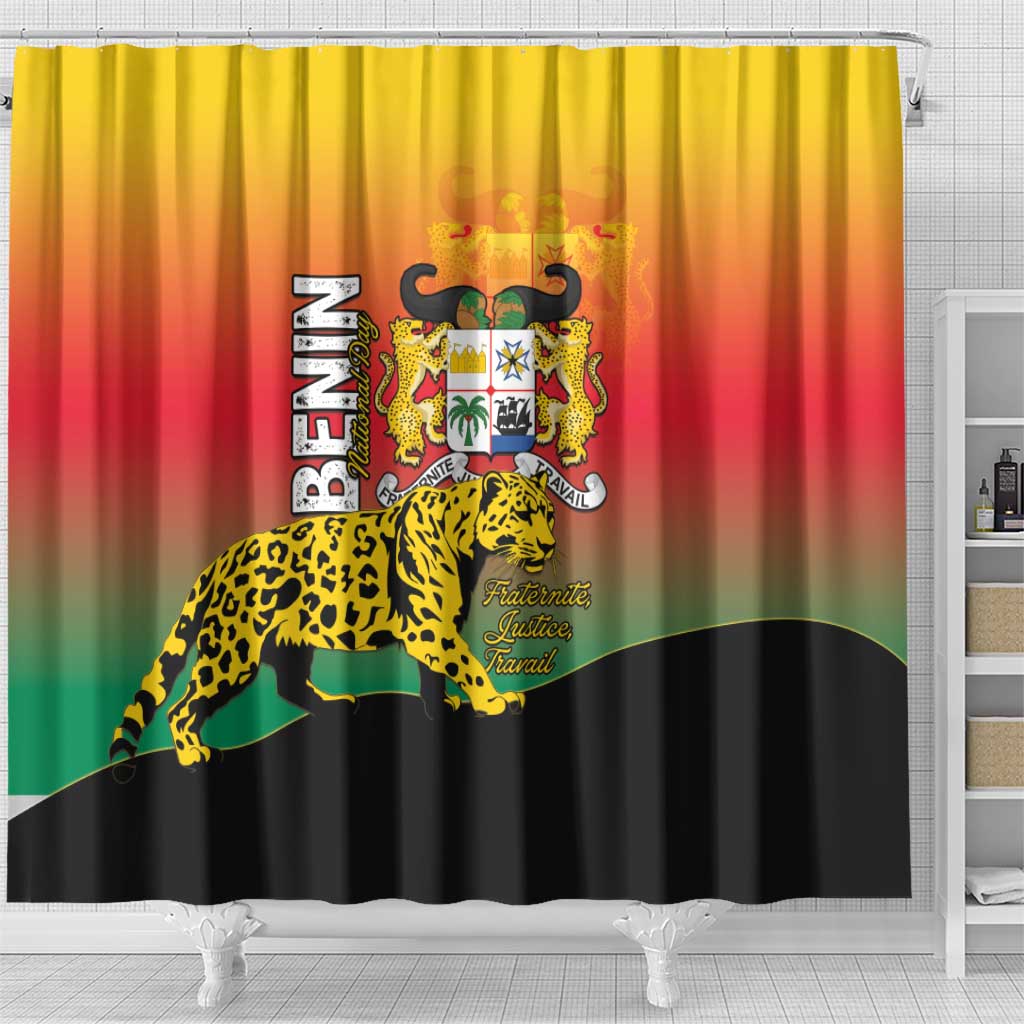 Benin National Day Shower Curtain Leopard With Coat Of Arms - African Pride