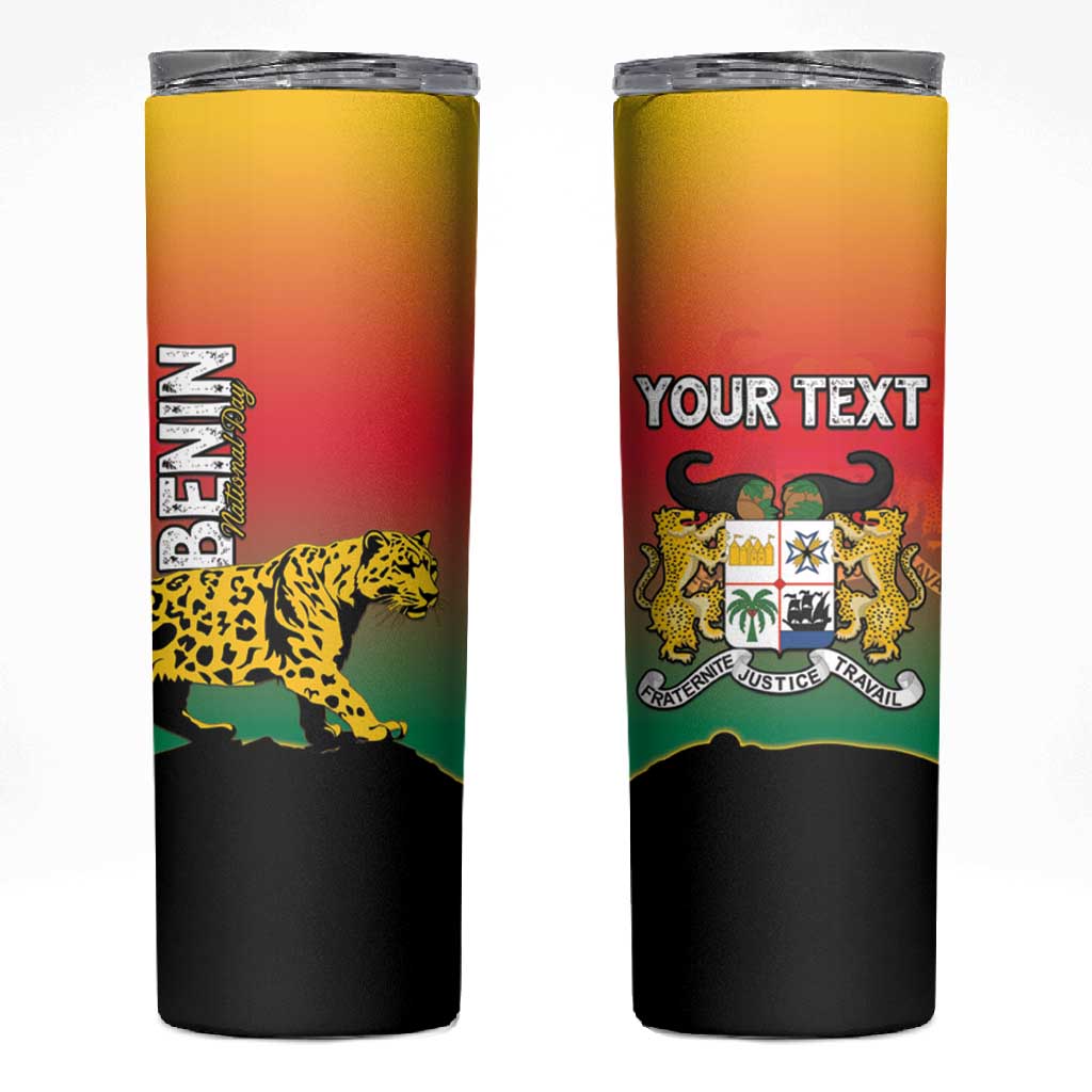 Personalized Benin National Day Skinny Tumbler Leopard With Coat Of Arms - African Pride