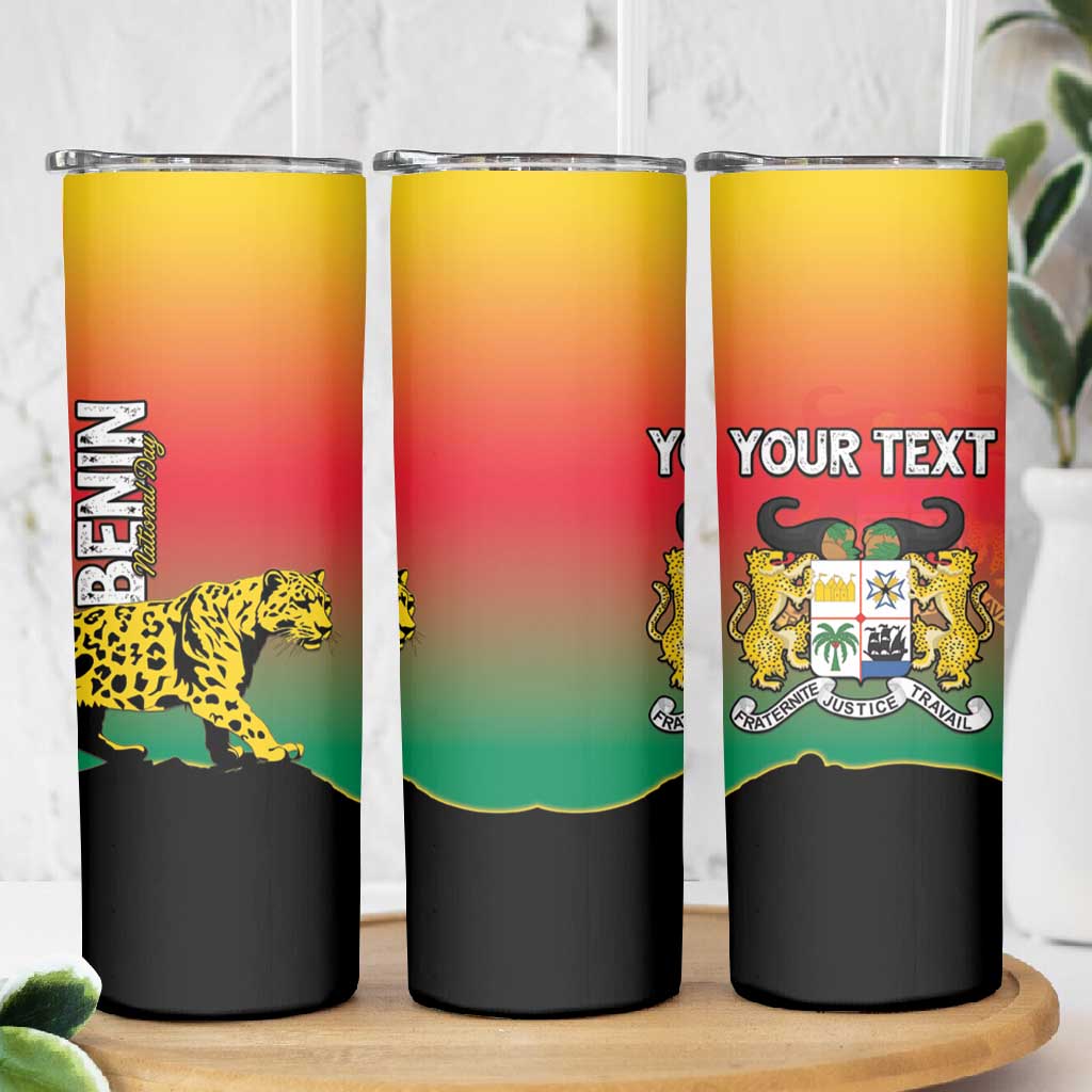 Personalized Benin National Day Skinny Tumbler Leopard With Coat Of Arms - African Pride