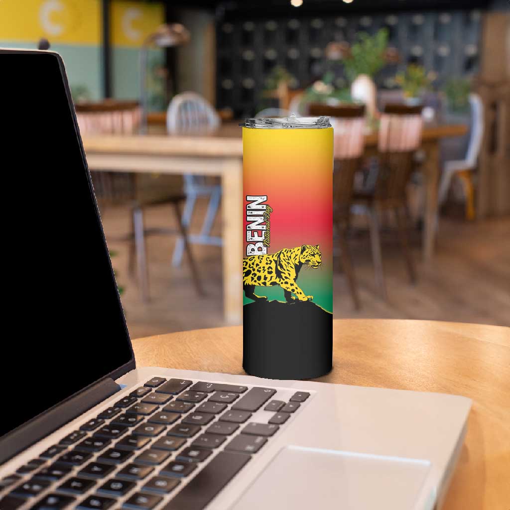 Personalized Benin National Day Skinny Tumbler Leopard With Coat Of Arms - African Pride