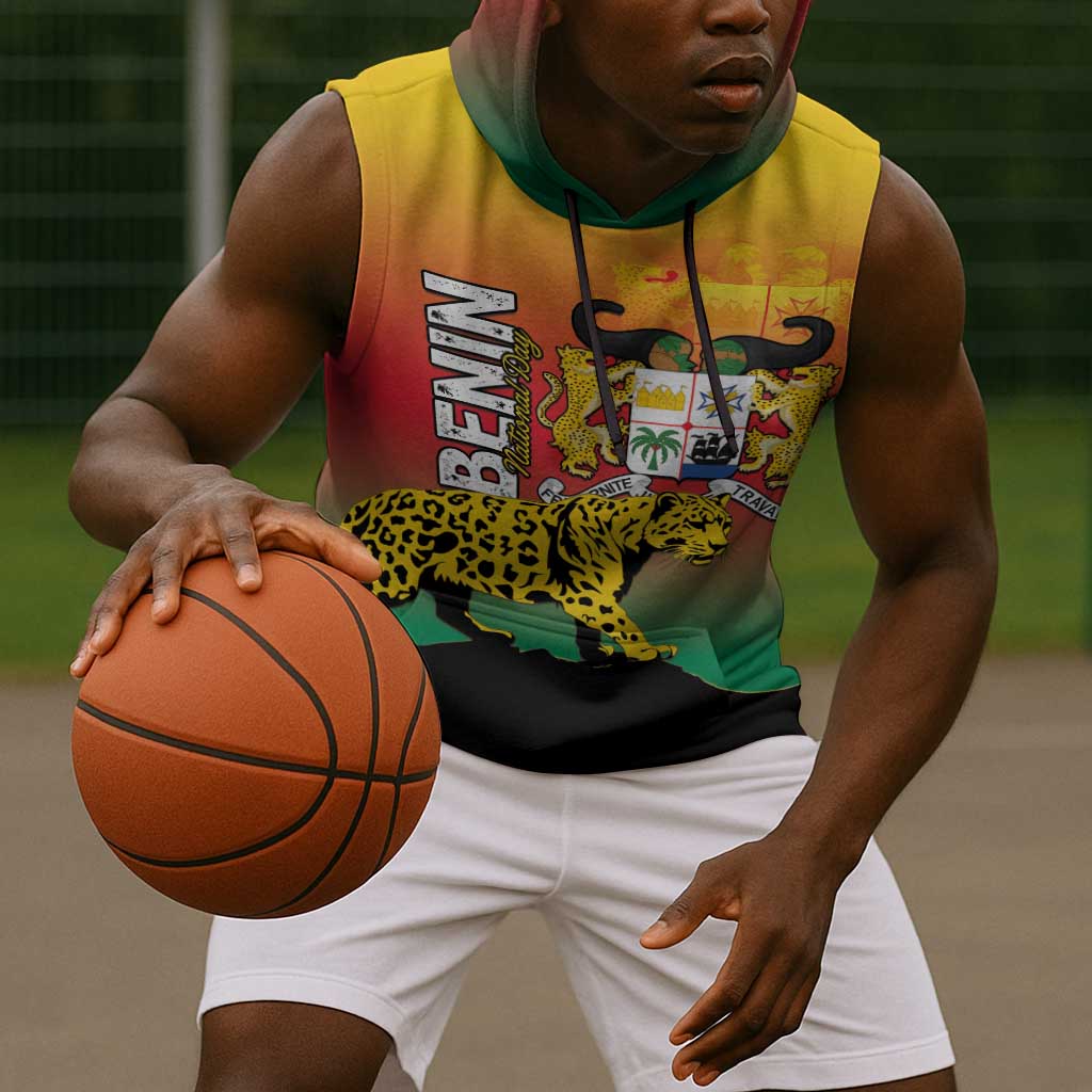 Personalized Benin National Day Sleeveless Hoodie Leopard With Coat Of Arms - African Pride