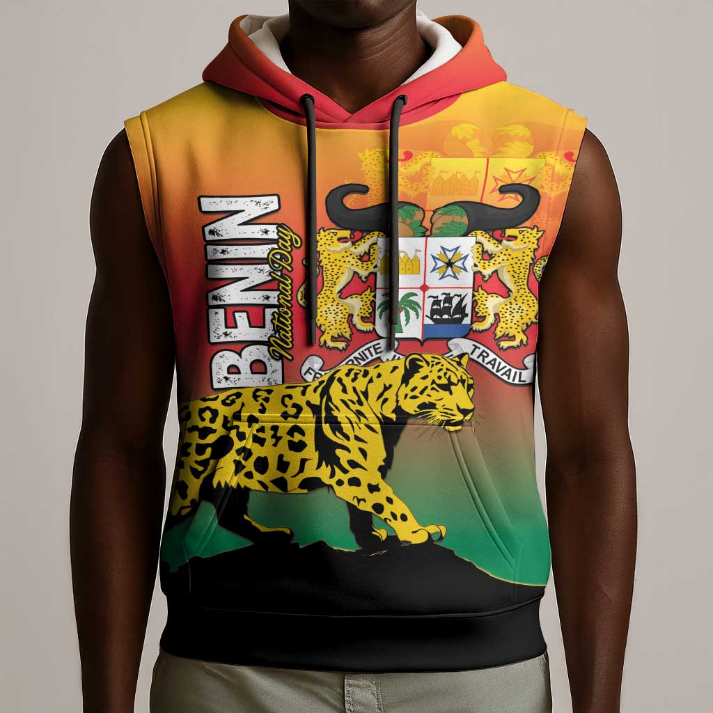 Personalized Benin National Day Sleeveless Hoodie Leopard With Coat Of Arms - African Pride