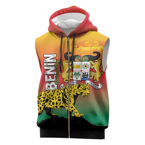 Personalized Benin National Day Sleeveless Zip Hoodie Leopard With Coat Of Arms - African Pride