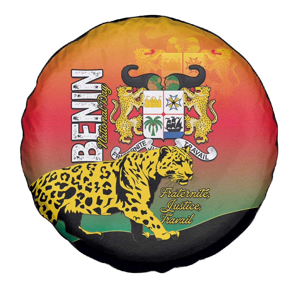 Benin National Day Spare Tire Cover Leopard With Coat Of Arms - African Pride