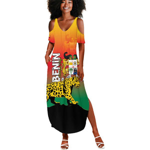 Personalized Benin National Day Summer Maxi Dress Leopard With Coat Of Arms - African Pride