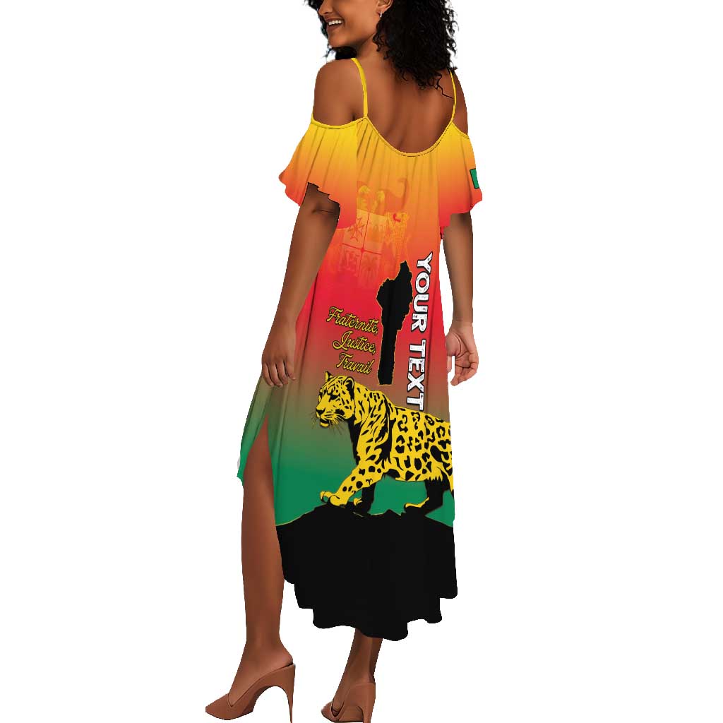 Personalized Benin National Day Summer Maxi Dress Leopard With Coat Of Arms - African Pride