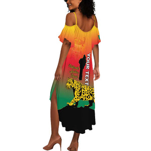 Personalized Benin National Day Summer Maxi Dress Leopard With Coat Of Arms - African Pride