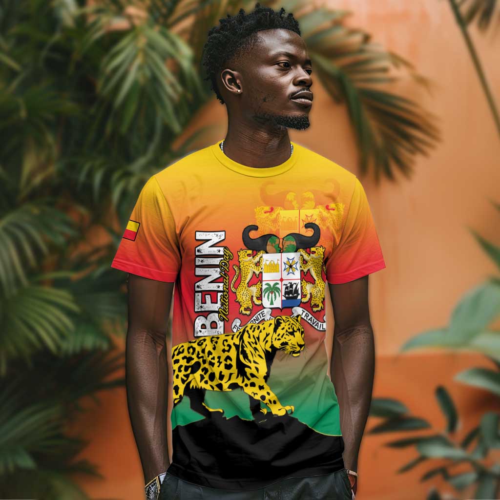 Personalized Benin National Day T shirt Leopard With Coat Of Arms - African Pride