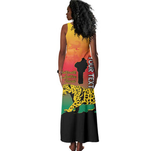 Personalized Benin National Day Tank Maxi Dress Leopard With Coat Of Arms - African Pride