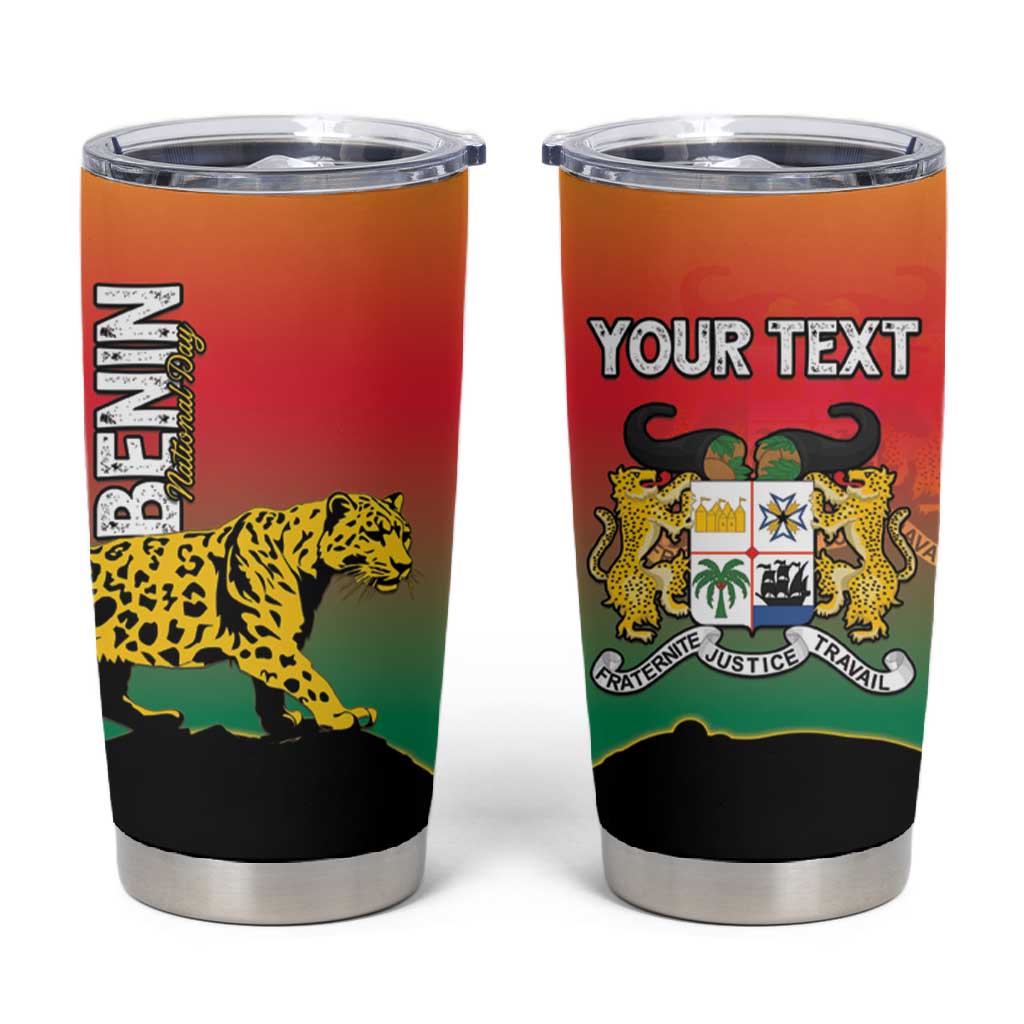 Personalized Benin National Day Tumbler Cup Leopard With Coat Of Arms - African Pride