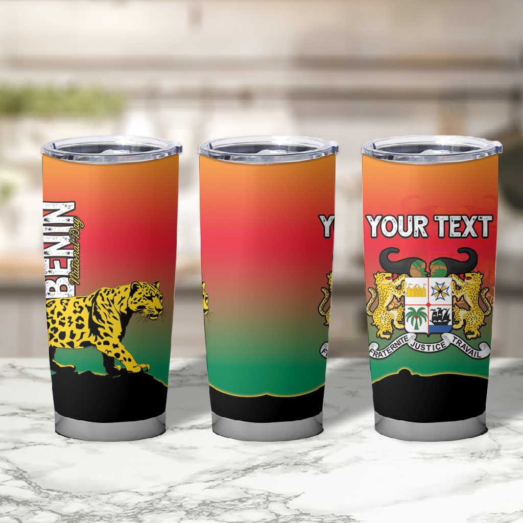 Personalized Benin National Day Tumbler Cup Leopard With Coat Of Arms - African Pride
