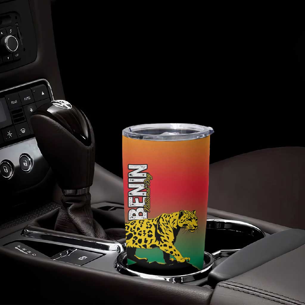 Personalized Benin National Day Tumbler Cup Leopard With Coat Of Arms - African Pride