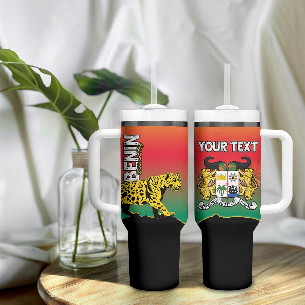 Personalized Benin National Day Tumbler With Handle Leopard With Coat Of Arms - African Pride