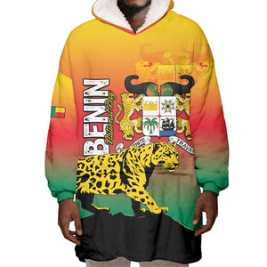 Personalized Benin National Day Wearable Blanket Hoodie Leopard With Coat Of Arms - African Pride