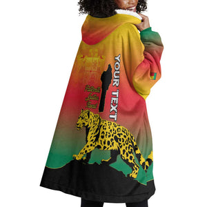 Personalized Benin National Day Wearable Blanket Hoodie Leopard With Coat Of Arms - African Pride