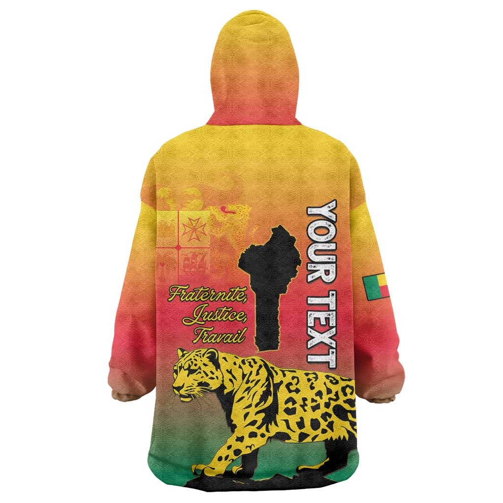 Personalized Benin National Day Wearable Blanket Hoodie Leopard With Coat Of Arms - African Pride