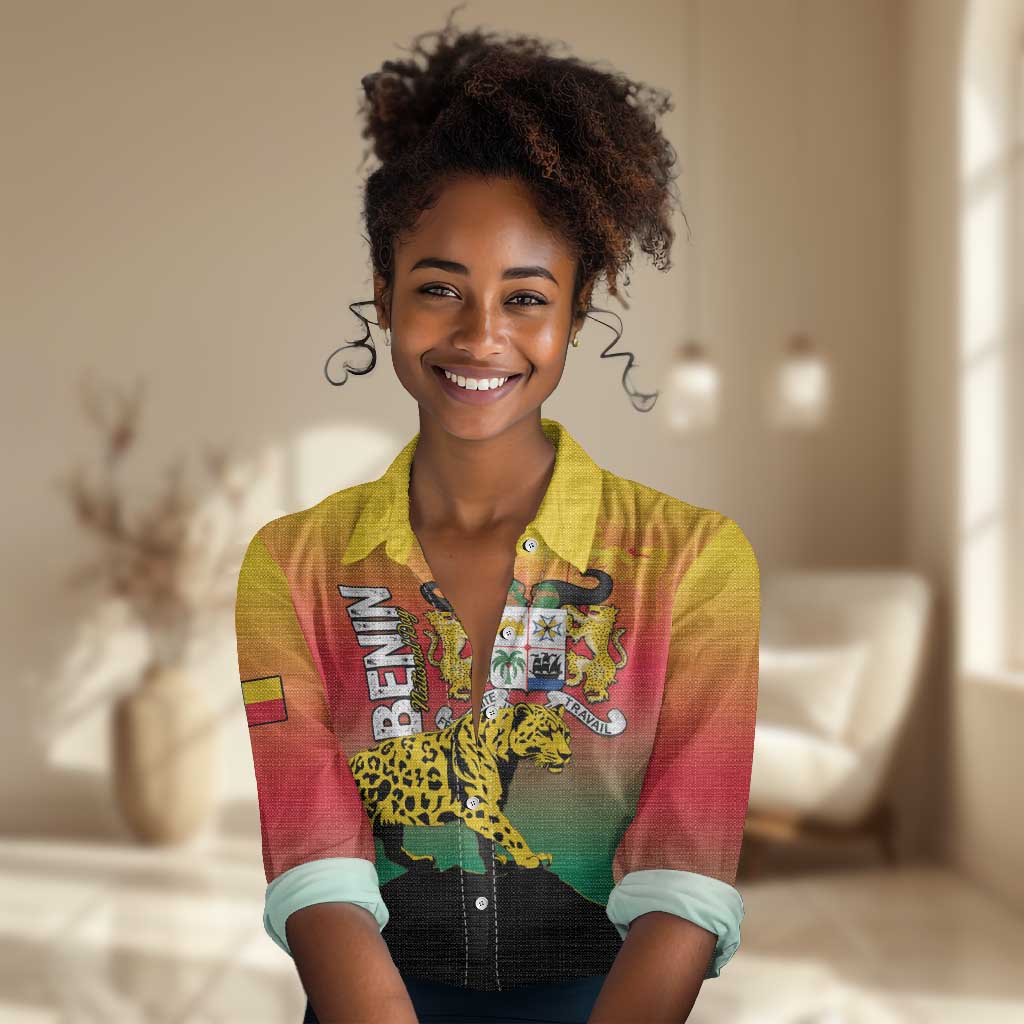 Personalized Benin National Day Women Casual Shirt Leopard With Coat Of Arms - African Pride