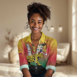 Personalized Benin National Day Women Casual Shirt Leopard With Coat Of Arms - African Pride