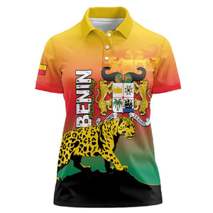 Personalized Benin National Day Women Polo Shirt Leopard With Coat Of Arms - African Pride