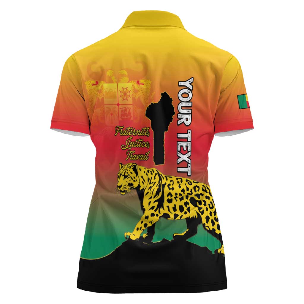 Personalized Benin National Day Women Polo Shirt Leopard With Coat Of Arms - African Pride