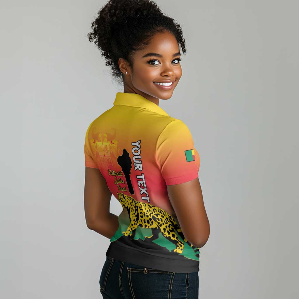 Personalized Benin National Day Women Polo Shirt Leopard With Coat Of Arms - African Pride