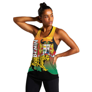 Personalized Benin National Day Women Racerback Tank Leopard With Coat Of Arms - African Pride