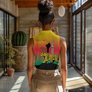 Personalized Benin National Day Women Sleeveless Polo Shirt Leopard With Coat Of Arms - African Pride