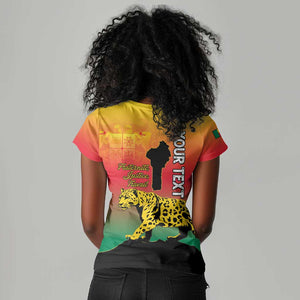 Personalized Benin National Day Women V-Neck T-Shirt Leopard With Coat Of Arms - African Pride