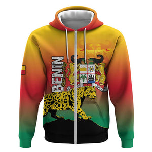 Personalized Benin National Day Zip Hoodie Leopard With Coat Of Arms - African Pride