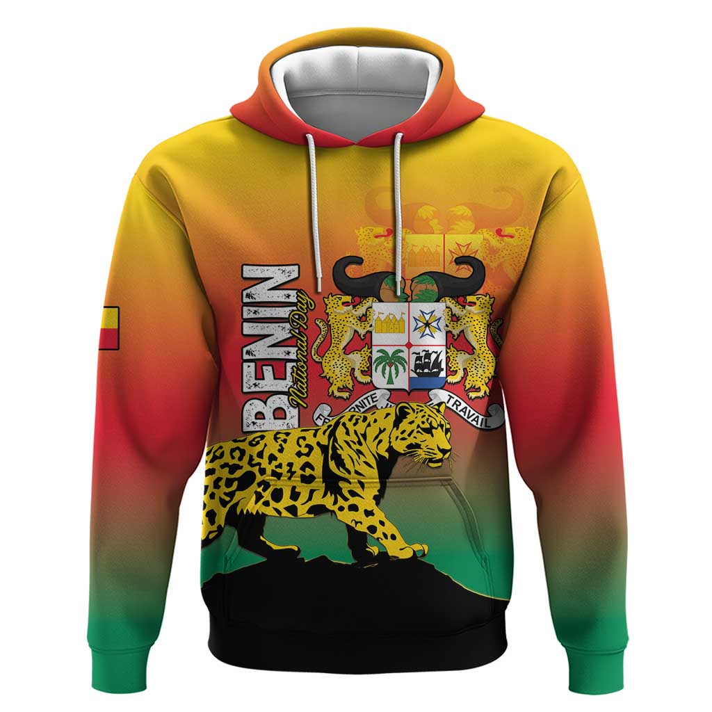 Personalized Benin National Day Zip Hoodie Leopard With Coat Of Arms - African Pride