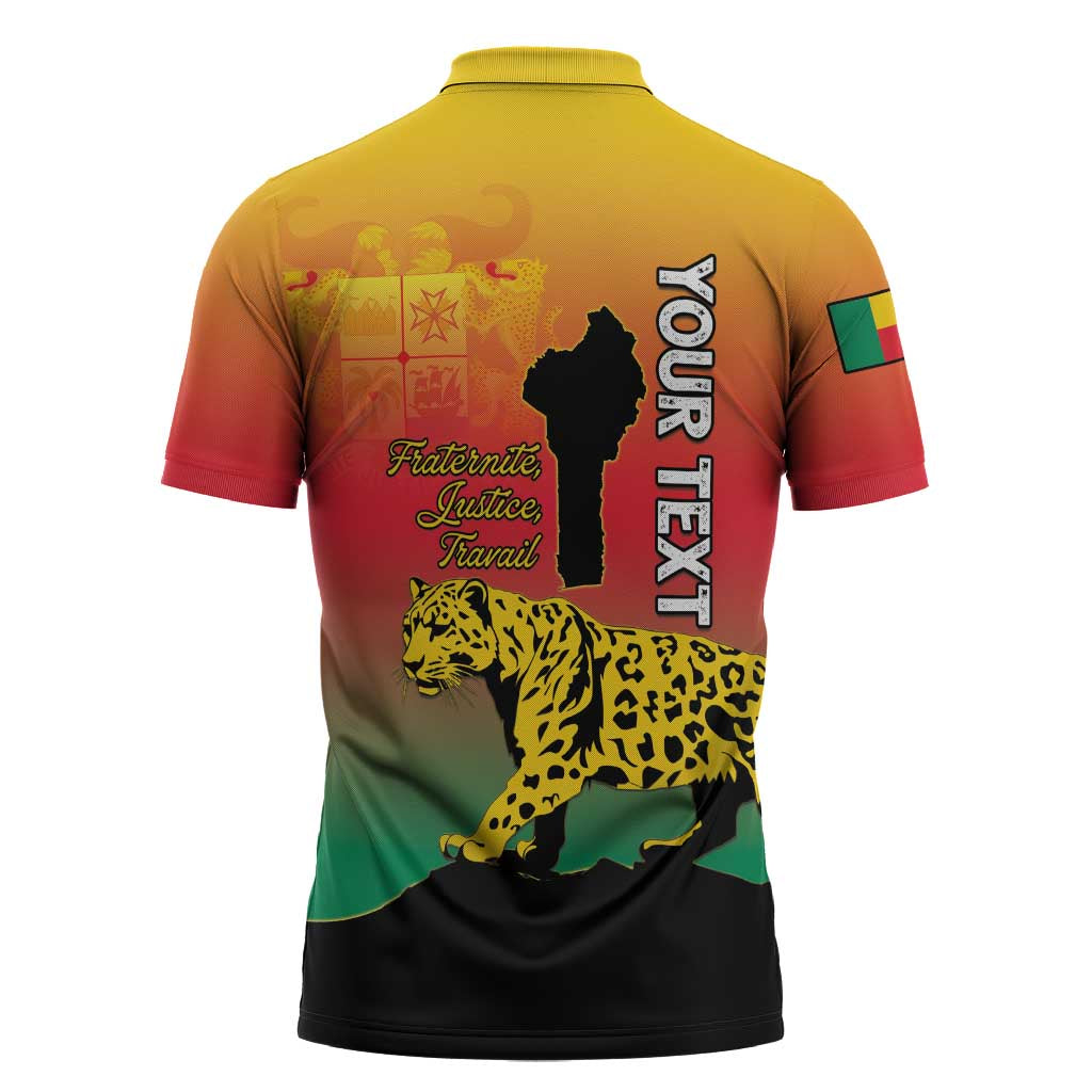 Personalized Benin National Day Zipper Polo Shirt Leopard With Coat Of Arms