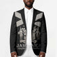 Personalized Jamaica Blazer Coat Of Arms With Rastafarian Lion Silver Color