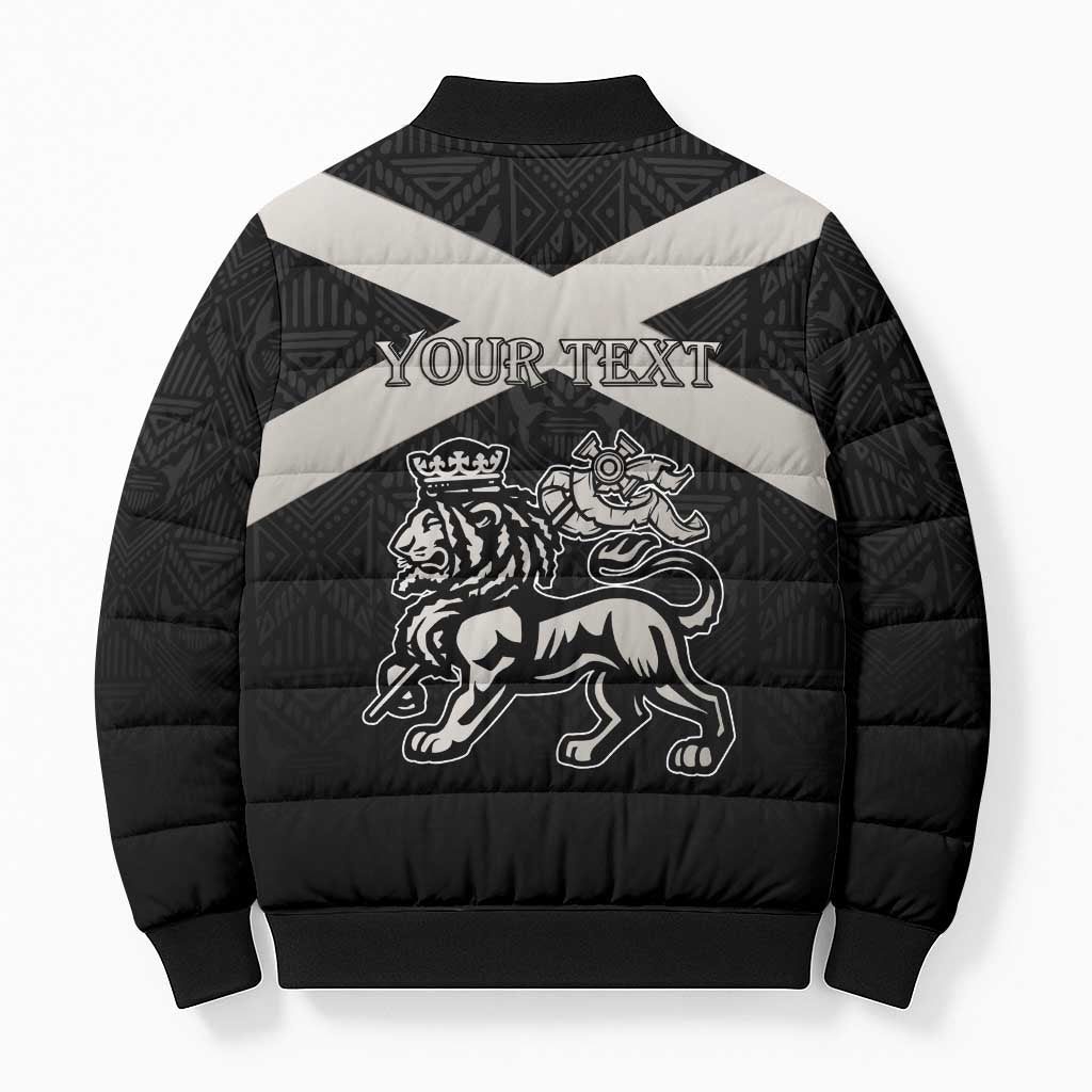 Personalized Jamaica Bomber Puffer Jacket Coat Of Arms With Rastafarian Lion Silver Color