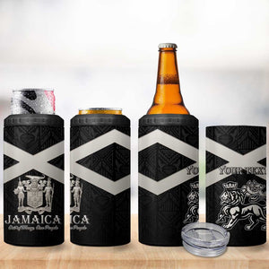 Personalized Jamaica 4 in 1 Can Cooler Tumbler Out of Many One People Silver Color - African Pride