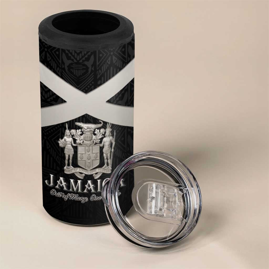 Personalized Jamaica 4 in 1 Can Cooler Tumbler Out of Many One People Silver Color - African Pride