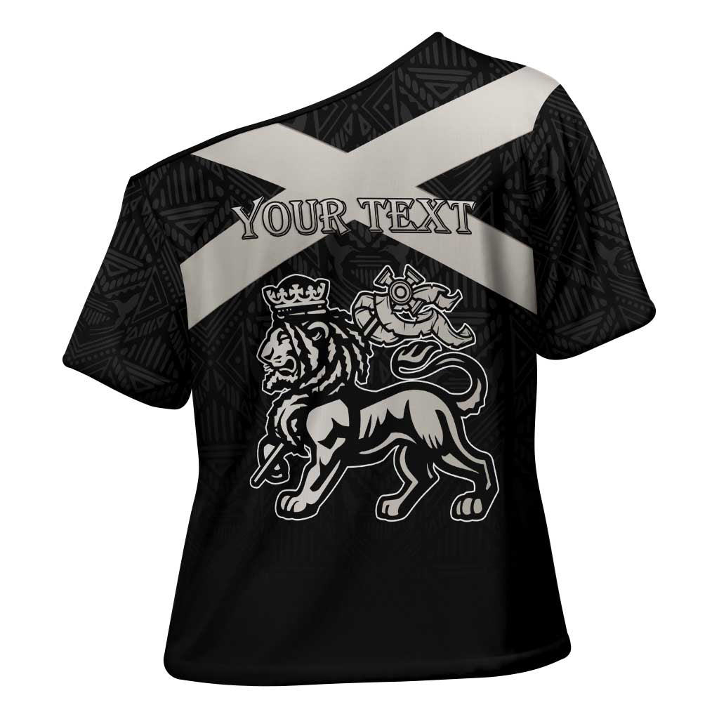 Personalized Jamaica Cross Shoulder Shirt Coat Of Arms With Rastafarian Lion Silver Color