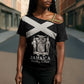 Personalized Jamaica Cross Shoulder Shirt Coat Of Arms With Rastafarian Lion Silver Color