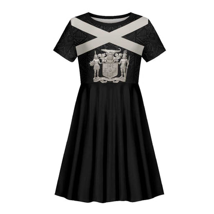 Personalized Jamaica Kid Short Sleeve Dress Out of Many One People Silver Color - African Pride