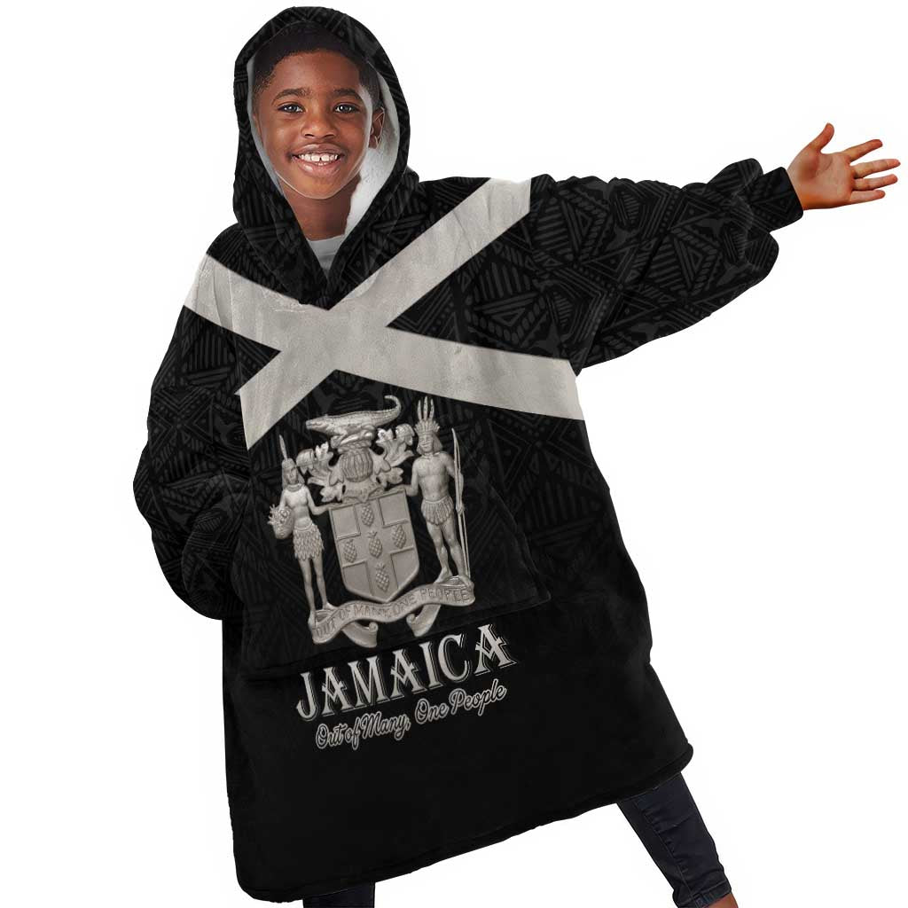 Personalized Jamaica Kid Wearable Blanket Hoodie Out of Many One People Silver Color - African Pride