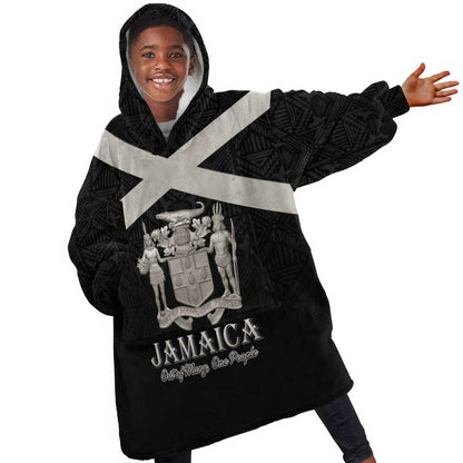 Personalized Jamaica Kid Wearable Blanket Hoodie Out of Many One People Silver Color - African Pride