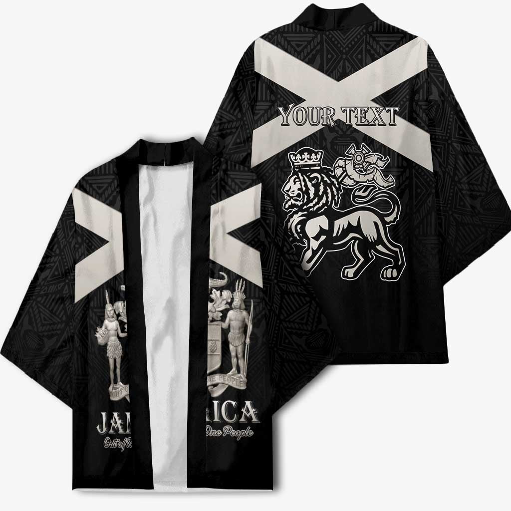 Personalized Jamaica Kimono Coat Of Arms With Rastafarian Lion Silver Color