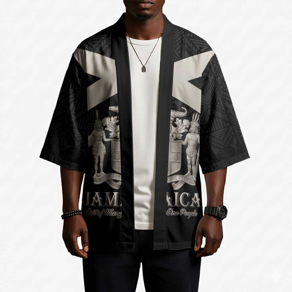 Personalized Jamaica Kimono Coat Of Arms With Rastafarian Lion Silver Color