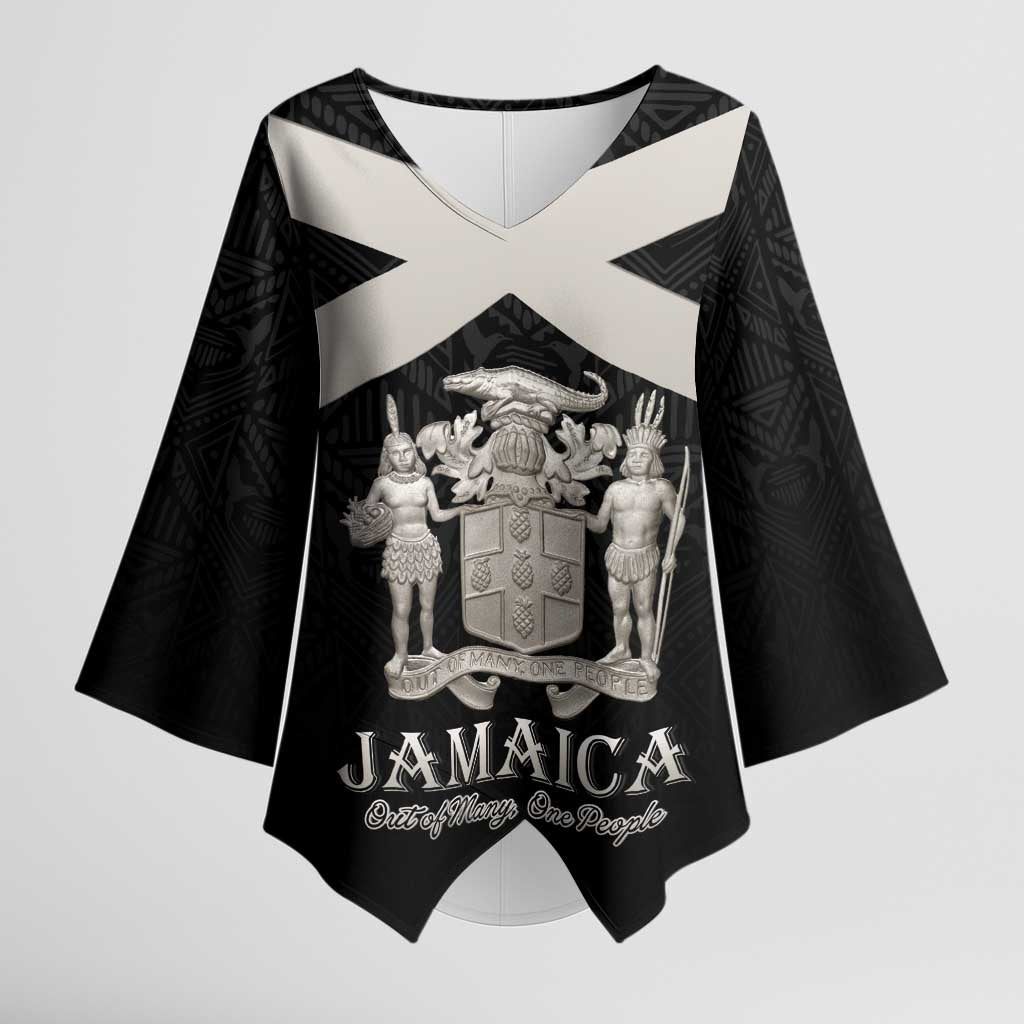 Personalized Jamaica Kimono Sleeve Blouse Coat Of Arms With Rastafarian Lion Silver Color