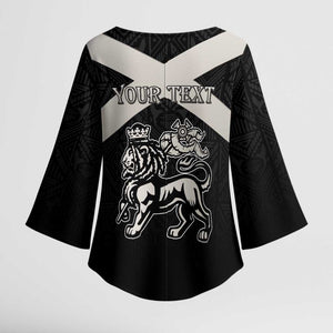 Personalized Jamaica Kimono Sleeve Blouse Coat Of Arms With Rastafarian Lion Silver Color