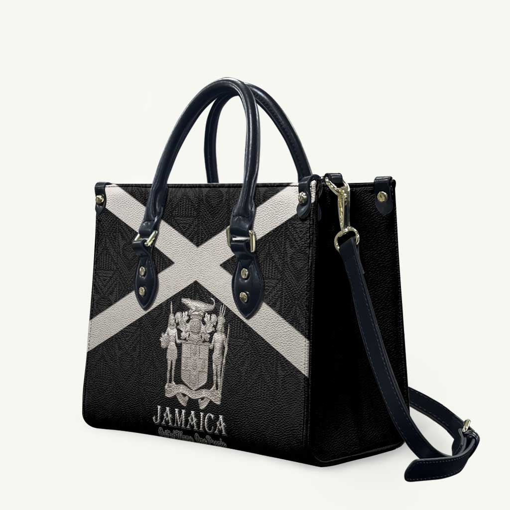Jamaica Leather Bag Coat Of Arms With Rastafarian Lion Silver Color