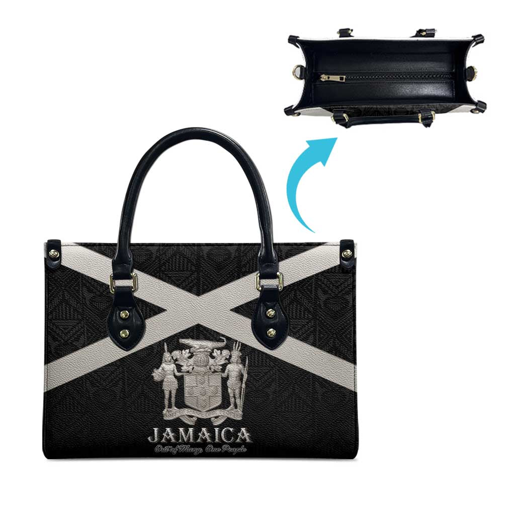 Jamaica Leather Bag Coat Of Arms With Rastafarian Lion Silver Color