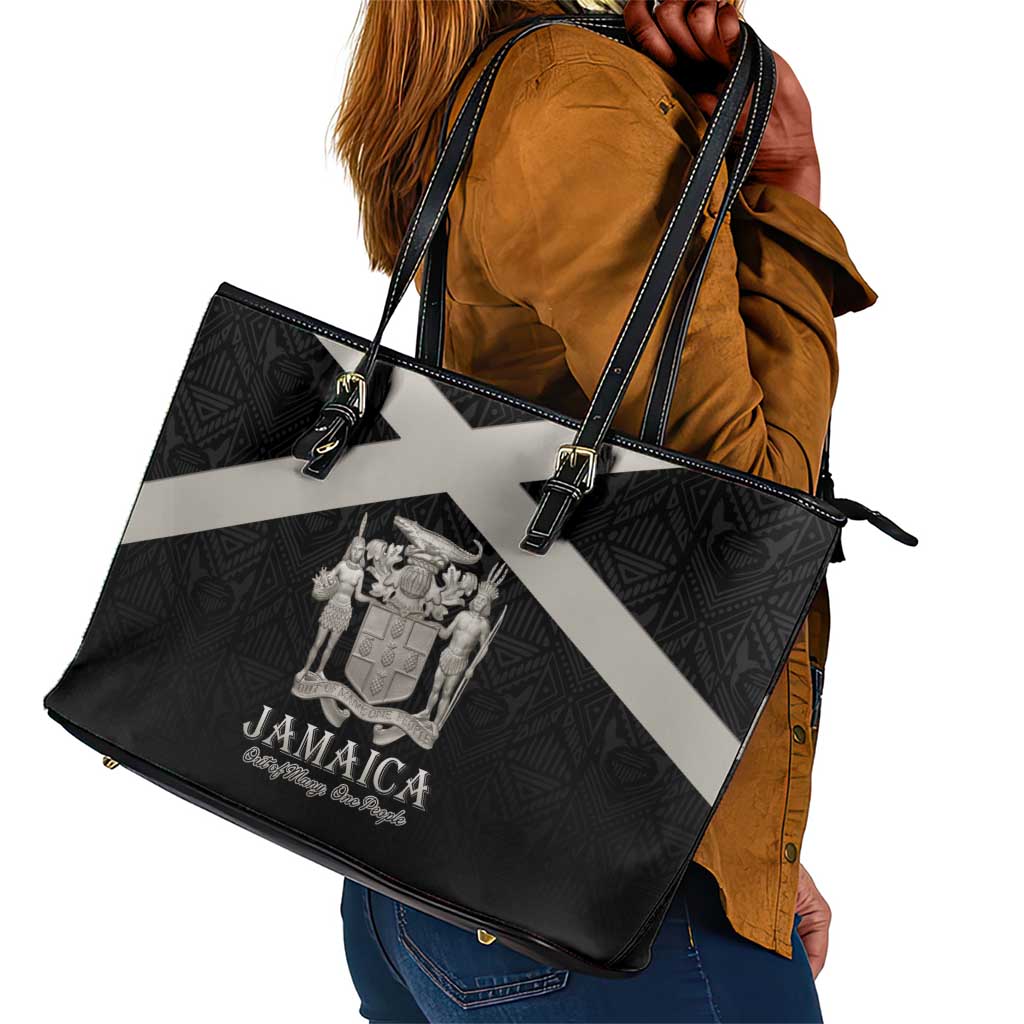Jamaica Leather Tote Bag Out of Many One People Silver Color - African Pride