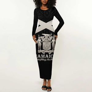 Personalized Jamaica Long Sleeve Bodycon Dress Out of Many One People Silver Color - African Pride
