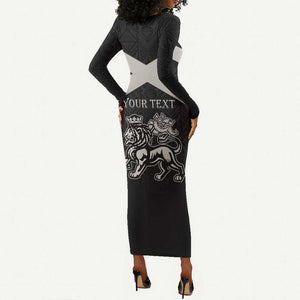 Personalized Jamaica Long Sleeve Bodycon Dress Out of Many One People Silver Color - African Pride
